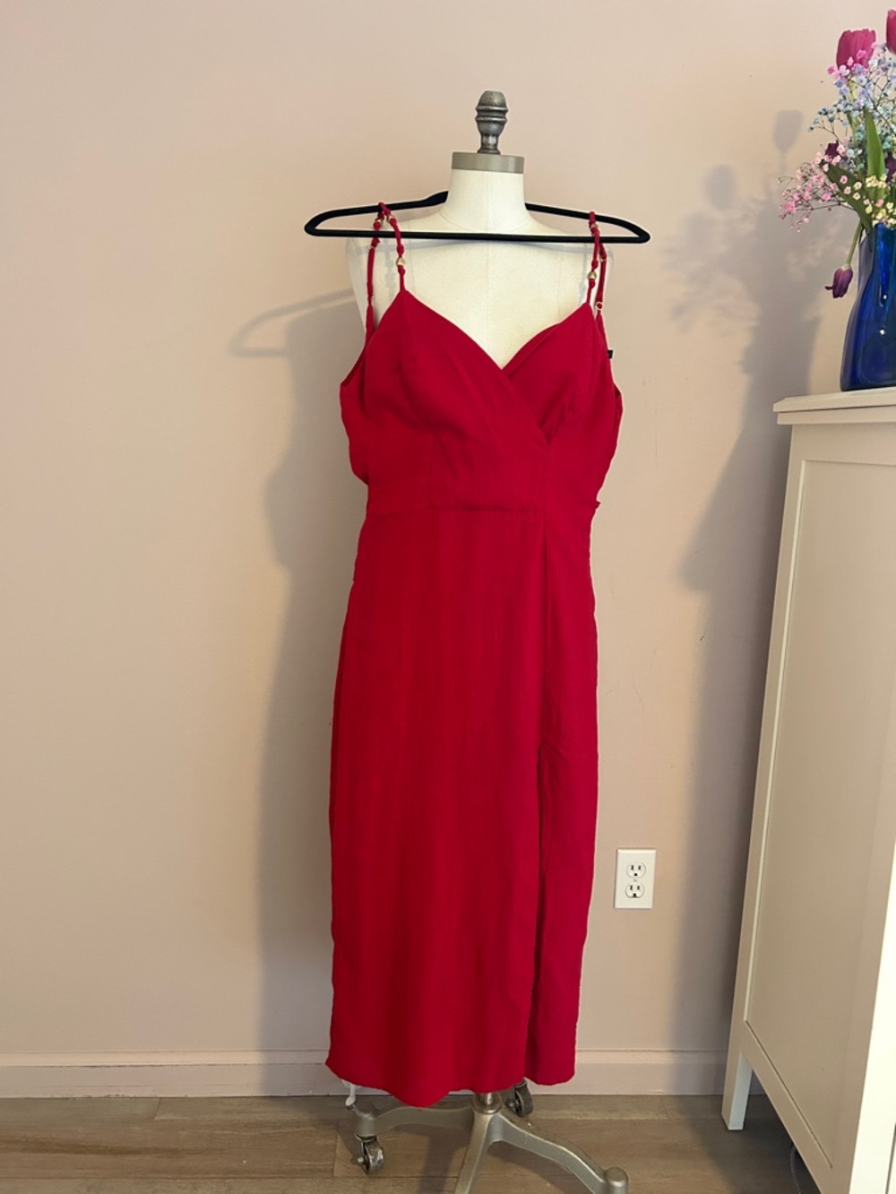 VIX Paula Hermanny Red Spaghetti-Strap Wrap Front Semi-Formal Wedding Attire M